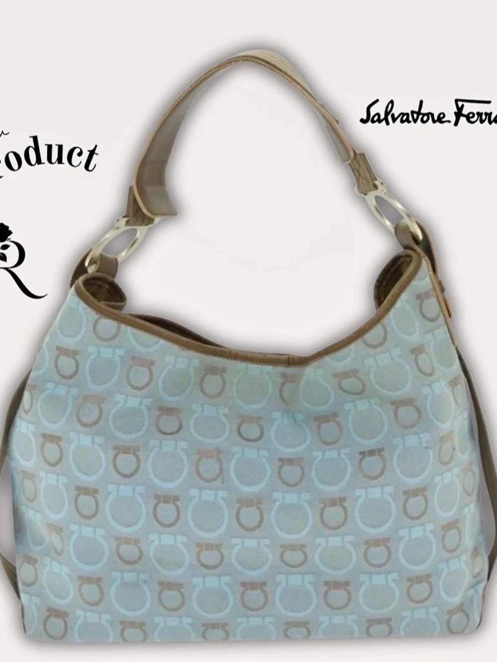 Salvatore Ferragamo Blue Gancini Monogram Shoulder Bag with Auth Certificate